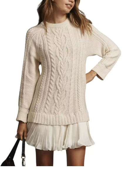 🧶🍂 Robe en maille confortable pour femme, confectionnée dans un mélange de laine – maille torsadée, douce et chaude pour l'automne/hiver 