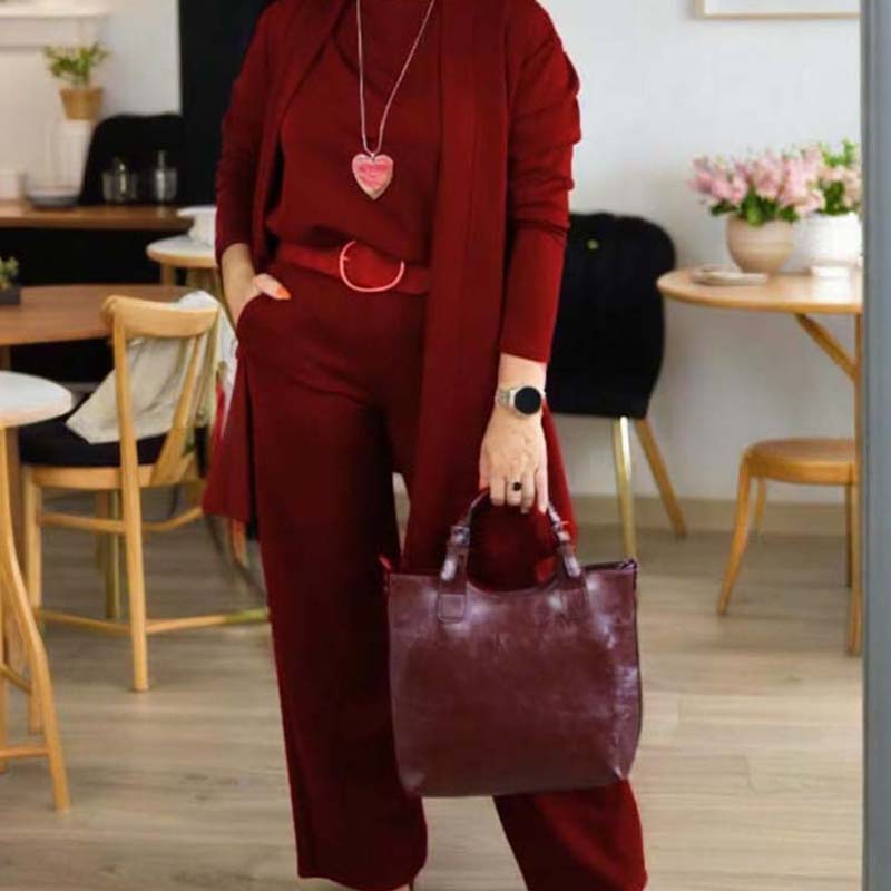 ⏳Winter-Ausverkauf⏰ Stilvolles dreiteiliges Set, bestehend aus langer Strickjacke, Top und Hose 💞