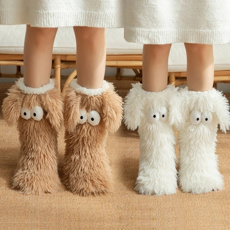Chaussettes de sol confortables et antidérapantes à motif de chiot tout doux 