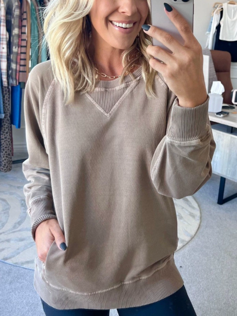 👚Damen-Pullover mit Taschen und Rippenmuster