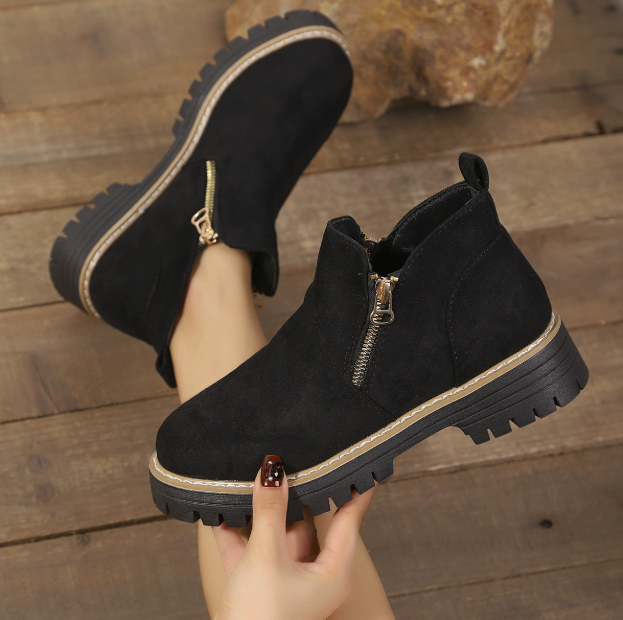 Bottines pour femmes à bout rond et fermeture éclair latérale 