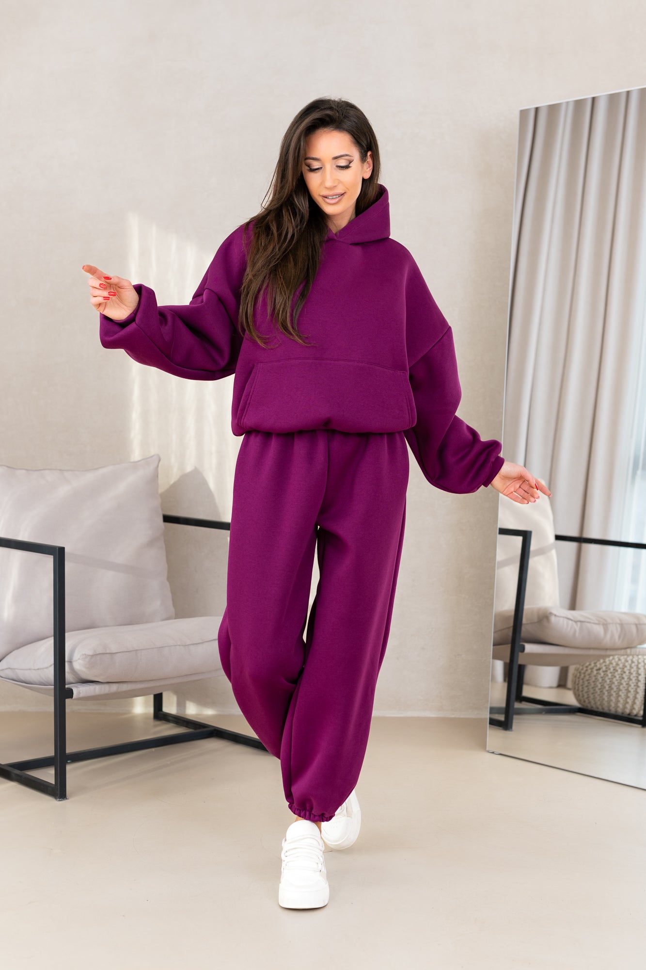 Kapuzen-Sweatshirt-Set in Unifarbe