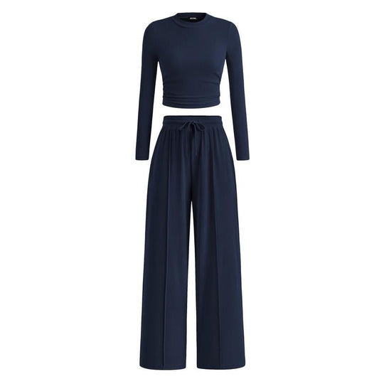 ✨❄️ Ensemble deux pièces Cozy Comfort™ pour femme – Haut court côtelé à manches longues et pantalon de détente taille large | Soldes d'hiver – 40 % de réduction 🎁
