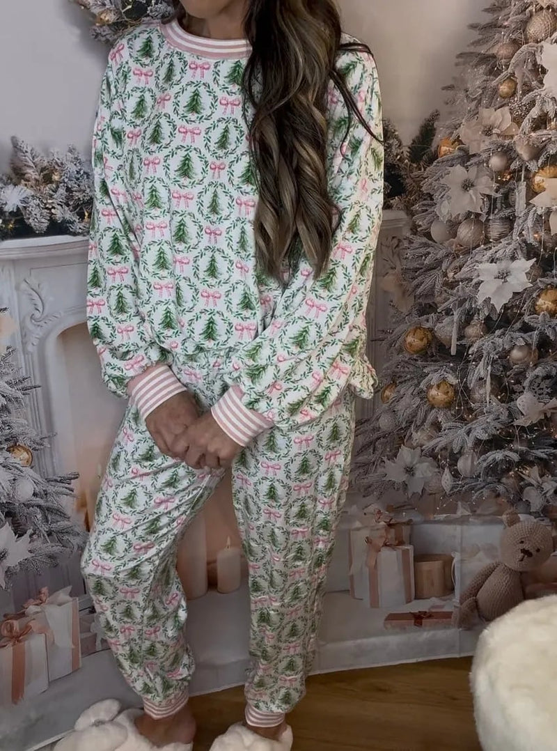 🎄Ensemble pyjama Cozy™ « Sapins de Noël et nœuds » (Grande vente de Noël 🎄)