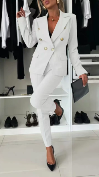 🔥HOT SALE 50% RABATT🔥 Damen-Doppelreihiger Blazer & Maßgeschneiderte Hosen-Kombination