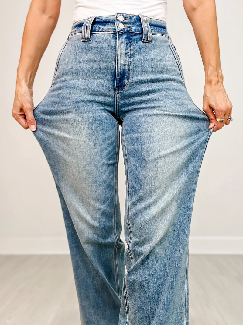👖Ventes du Black Friday : jusqu’à 49 % de réduction !!⚡Jean taille haute à double boutonnage et jambes larges 