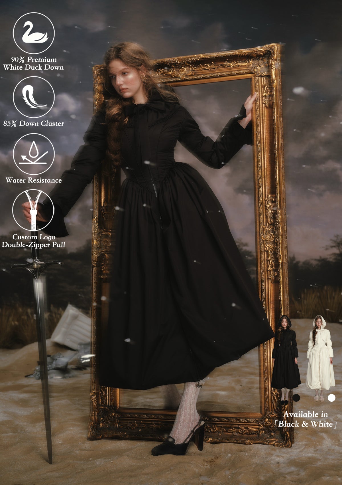 Schwarz-Weißer Krieger-Daunenmantel