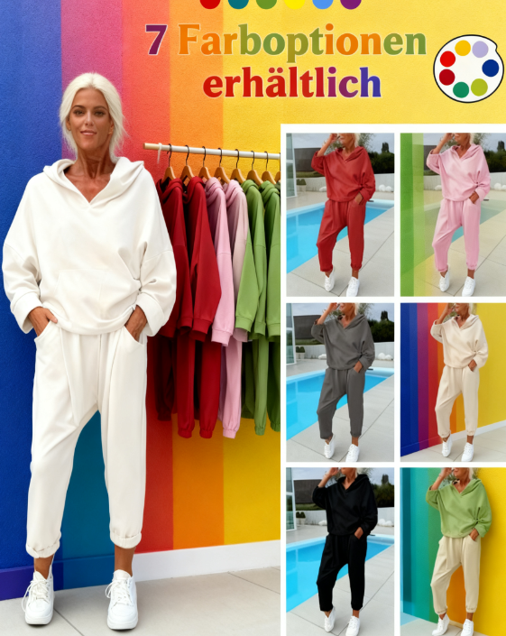 💖Begrenzter Verkauf 50 % RABATT💖Zweiteiliges einfarbiges Kapuzenpullover-Set für Damen