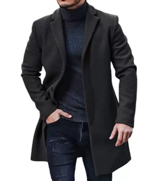 🧥 Manteau en laine confortable pour homme – Manteau gris élégant à la coupe classique pour l'hiver ❄️