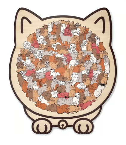 🎁Vente de Noël : 50 % de réduction🎅 Puzzle en bois de 5 pièces aux couleurs de Morandi, en forme de chat 