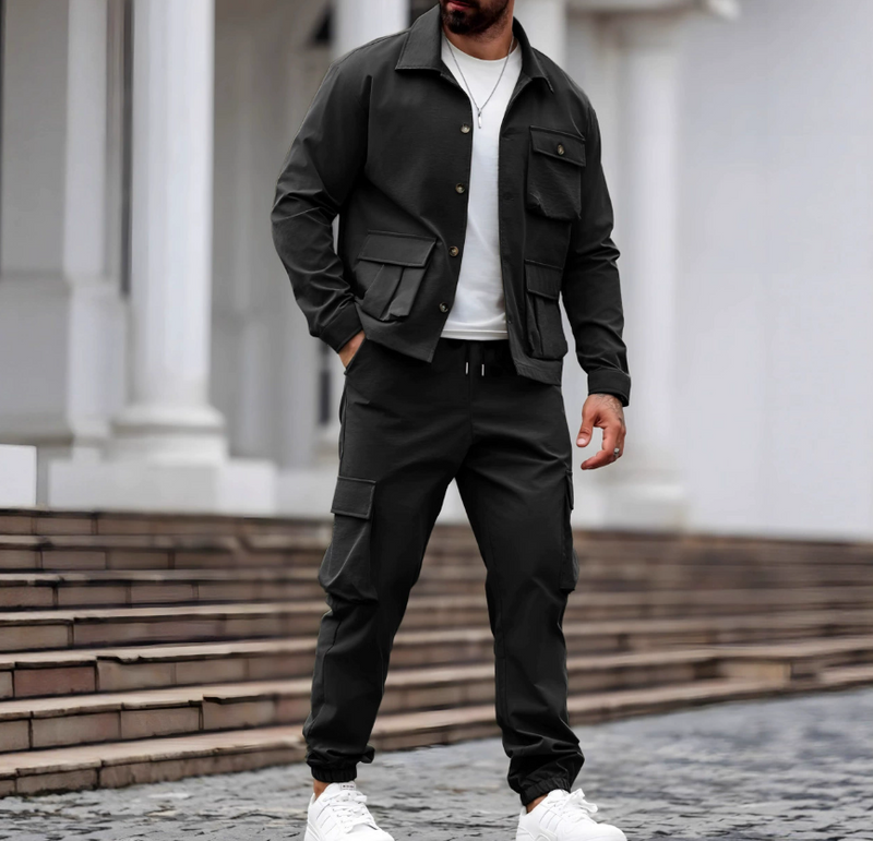 Ensemble 2 pièces pour homme : veste rétro et pantalon cargo 