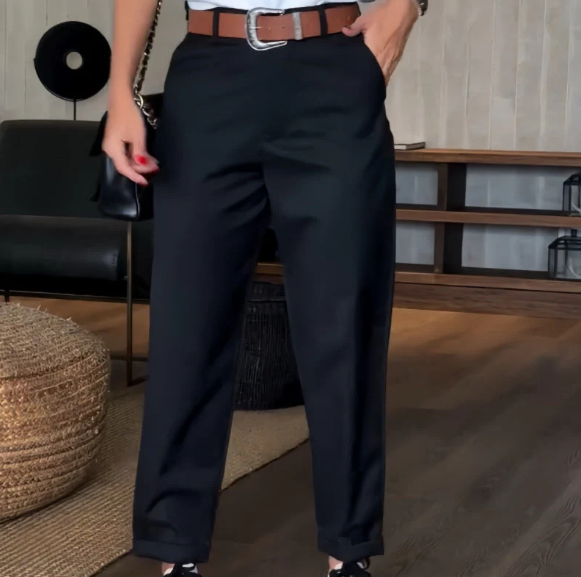 🍃 Pantalon blazer taille haute, coupe droite et décontractée, pour femme 