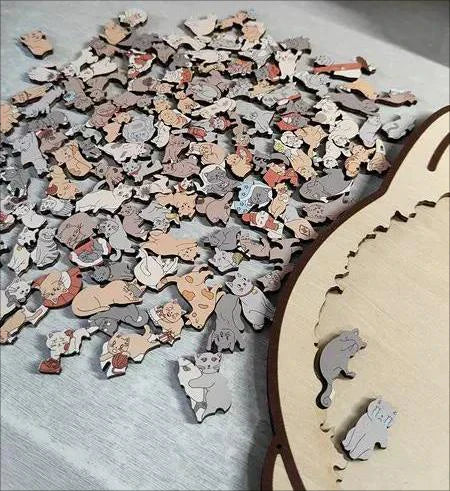 🎁Vente de Noël : 50 % de réduction🎅 Puzzle en bois de 5 pièces aux couleurs de Morandi, en forme de chat 