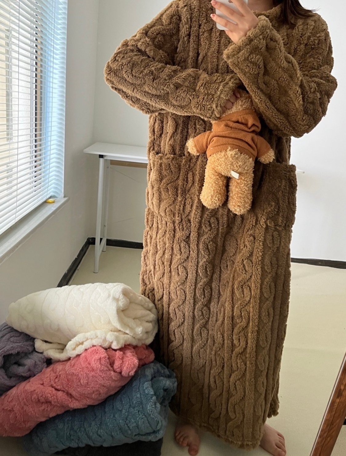 Winter Coral Samt warme Haus Pyjama