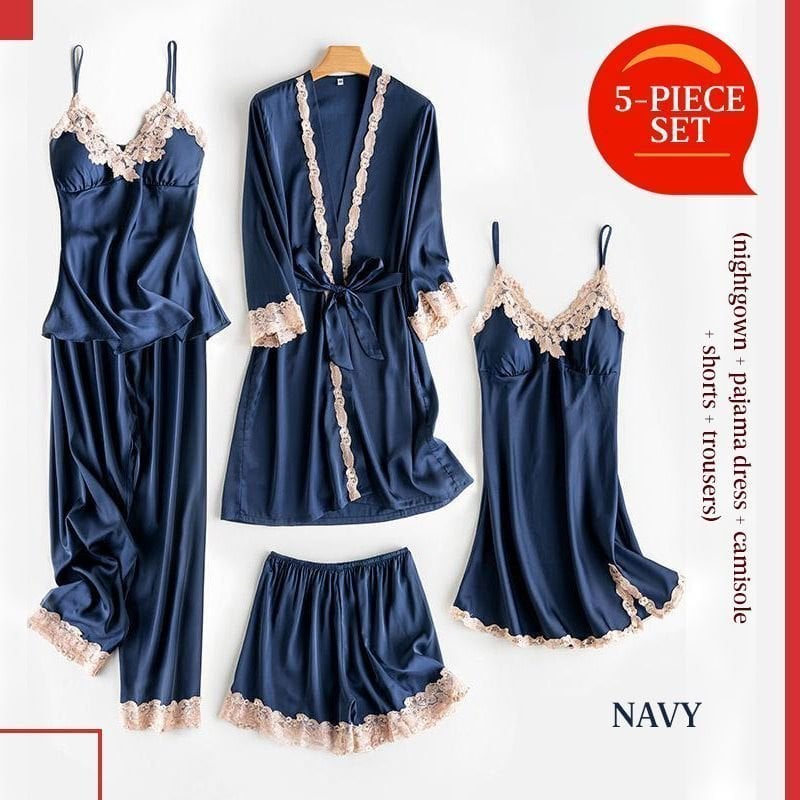 Kuschelwohl™ Eisseide-Schlafanzug Set mit Spitze (2- oder 5-teilig) – Sexy & Bequem 🎁 Weihnachts-Sale