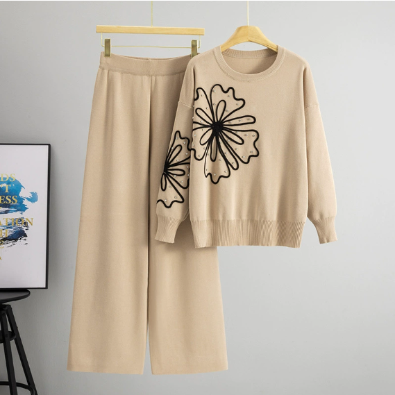 Ensemble sweat-shirt à sequins Kuschelwohl™ – Col rond et couleur unie (Grande vente de Noël 🎄) 