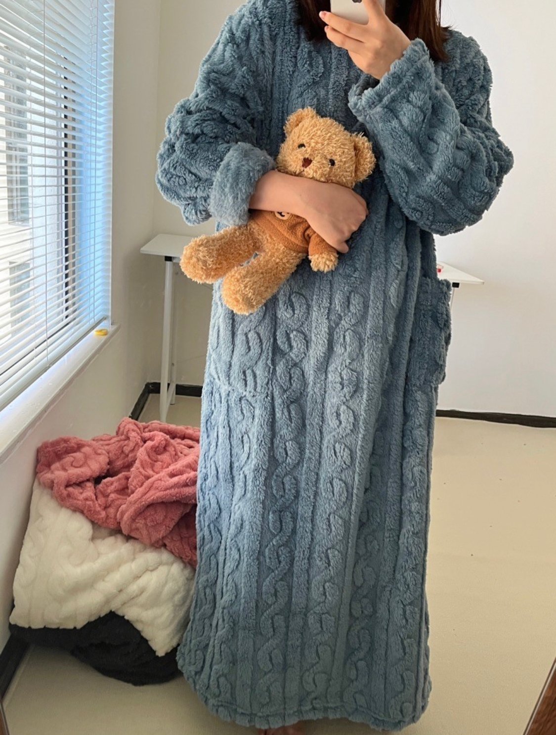 Winter Coral Samt warme Haus Pyjama