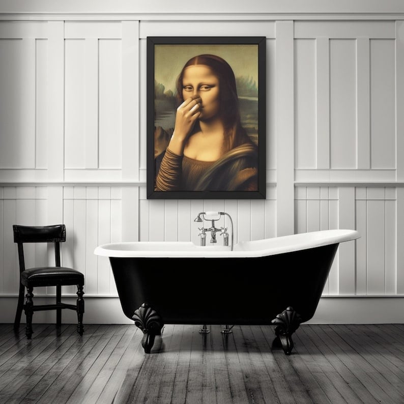 Weihnachtsdekoration im Stil der Mona Lisa, lustige Vintage-Toilettenhumor-Zimmerdekoration