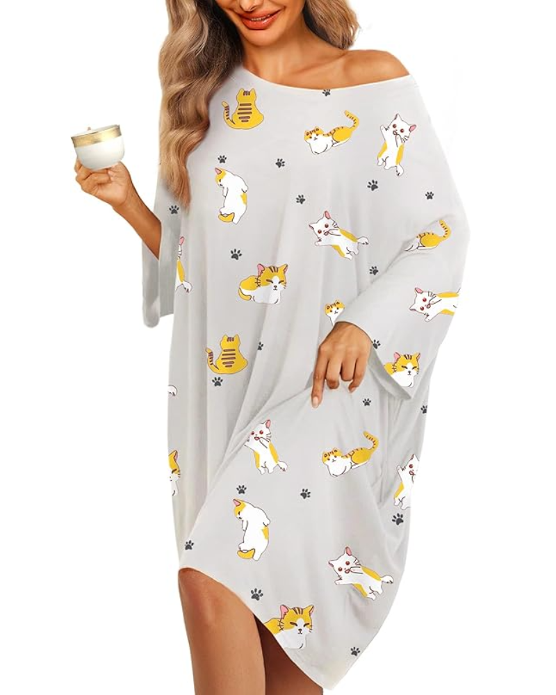 Plus Size Ultraweiches Oversize-Hemd-Schlafanzug mit Taschen