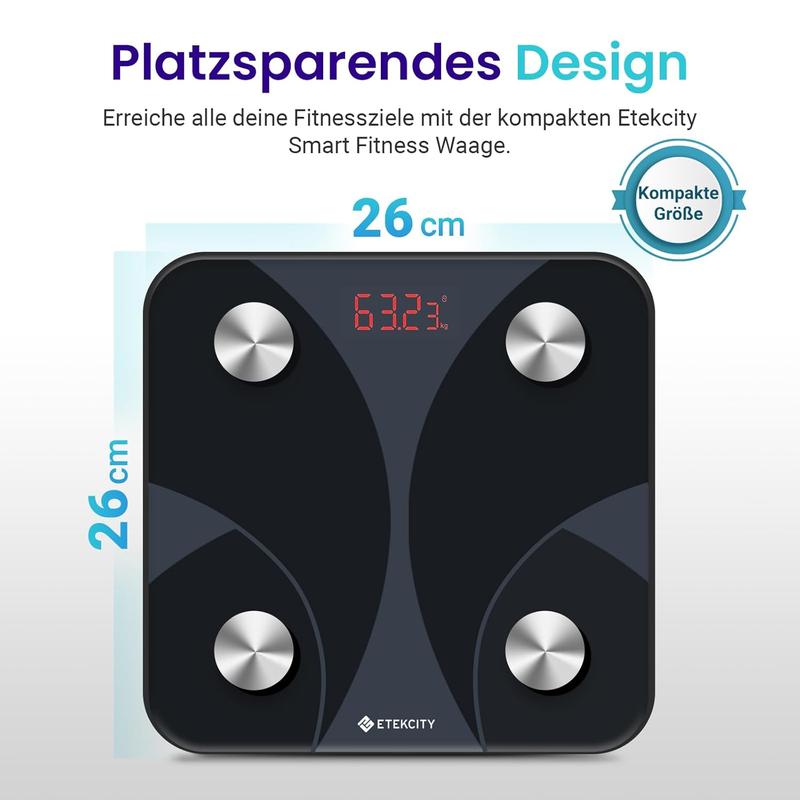 Bluetooth Körperfettwaage mit App – 13 Körperwerte, bis 180 kg