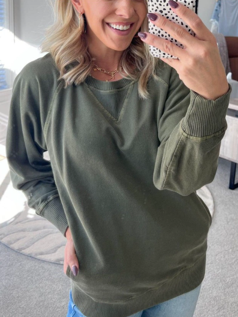 👚Damen-Pullover mit Taschen und Rippenmuster