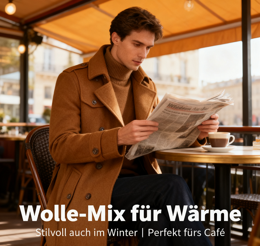 Herren-Wintermantel Klassischer Trenchcoat Herren-Langer Trenchcoat Slim-Fit-Mantel Warmes Mäntel aus Wollmischung Trenchcoat