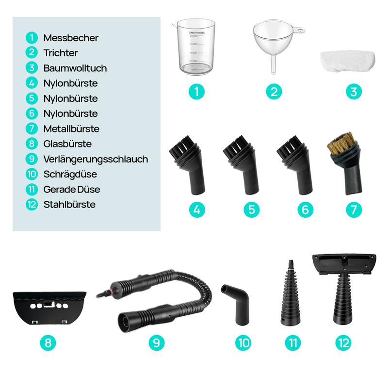 ⏳LETZTER TAG DES AUSVERKAUFS 50% RABATT!!🔥Druckbeaufschlagter Hand-Multiflächen-Naturdampfreiniger mit 12-teiligem Zubehörset