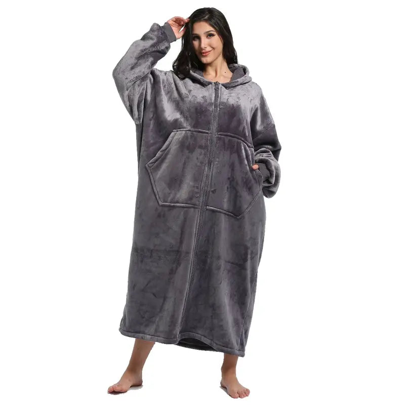 (Neuheiten) Kuschelwohl™ Langer Thermo-Hausmantel mit Reißverschluss & Sherpa-Futter (Unisex) – 🎄 Großer Weihnachts-Sale