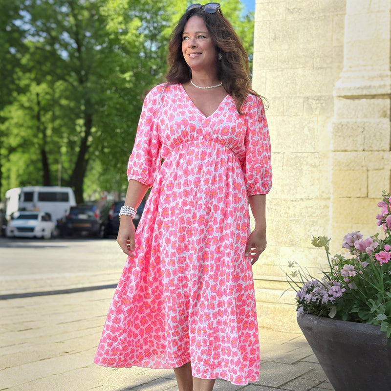 🏖️LETZTER TAG DES AUSVERKAUFS: 55 % RABATT!!🎀🌸Damenkleid mit V-Ausschnitt und Druck