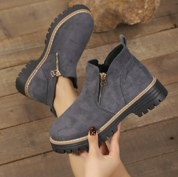 Bottines pour femmes à bout rond et fermeture éclair latérale 