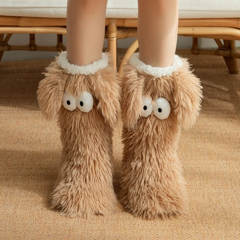 Chaussettes de sol confortables et antidérapantes à motif de chiot tout doux 
