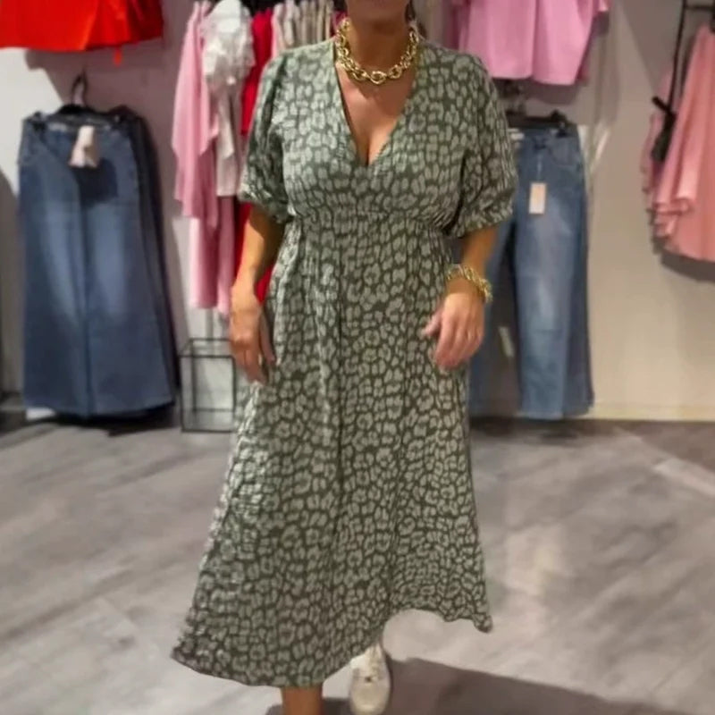 🏖️LETZTER TAG DES AUSVERKAUFS: 55 % RABATT!!🎀🌸Damenkleid mit V-Ausschnitt und Druck