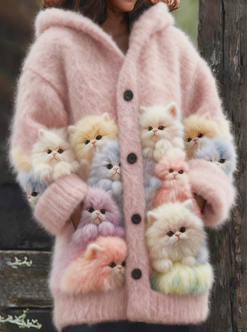 (Neuheit) Kuschelwohl™ Plüsch-Umhang mit 3D-Katzenmotiv & Kapuze – 🎄 Exklusiver Weihnachts-Deal