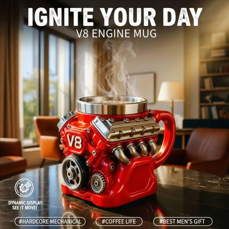 Edelstahlbecher mit V8-Motormotiv