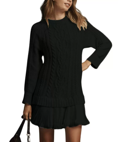 🧶🍂 Robe en maille confortable pour femme, confectionnée dans un mélange de laine – maille torsadée, douce et chaude pour l'automne/hiver 