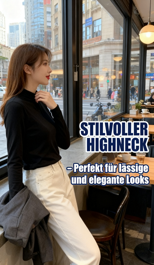 Bequemes, einfarbiges, halbhohes Langarm-Oberteil für Damen