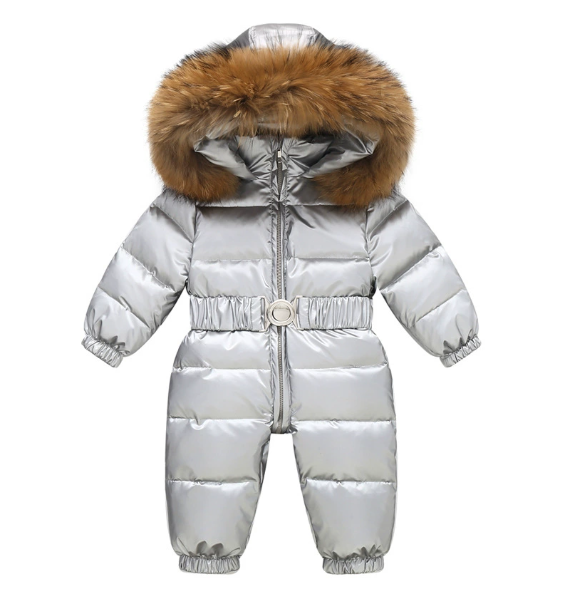 Combinaison de neige bébé douillette avec capuche en fourrure amovible – Crème, réduction de Noël 🎄