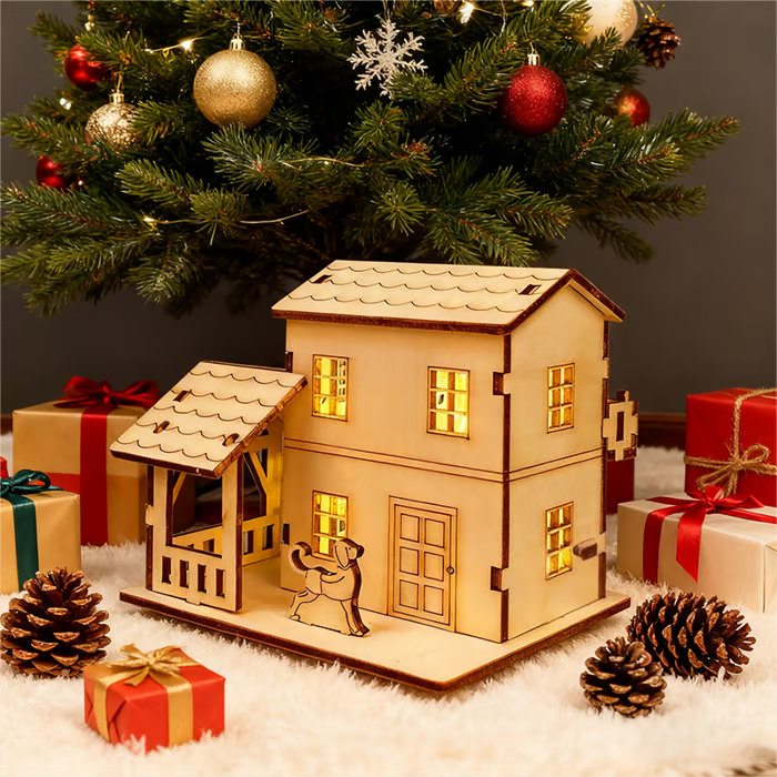 🎅Offres spéciales Noël - Maisons de Noël en bois illuminées, faites maison, pour les loisirs créatifs 