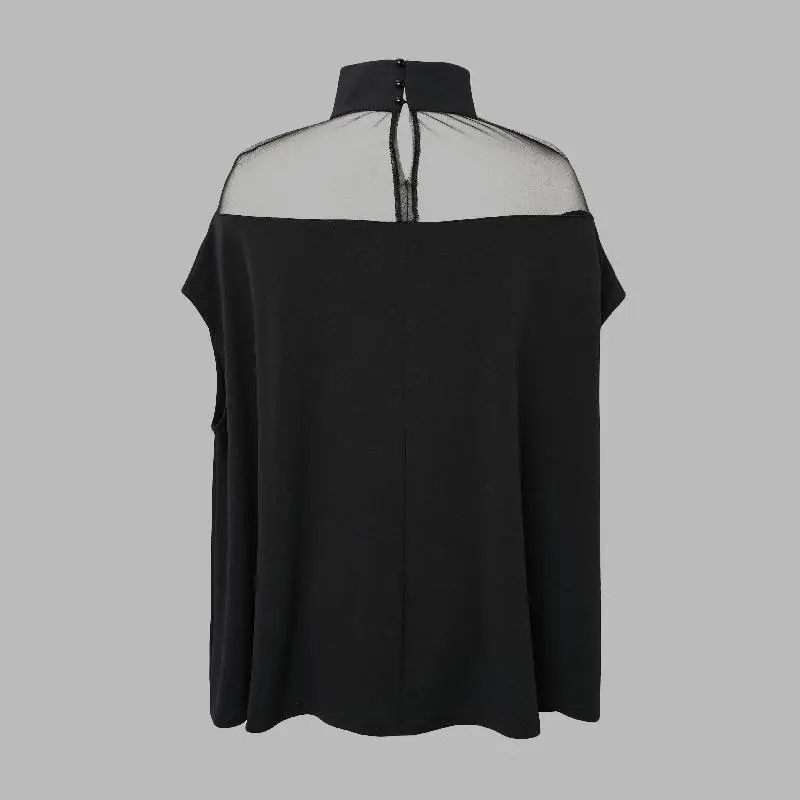 Bluse mit Fledermausärmeln, transparentem Einsatz und lockerer Passform für Damen