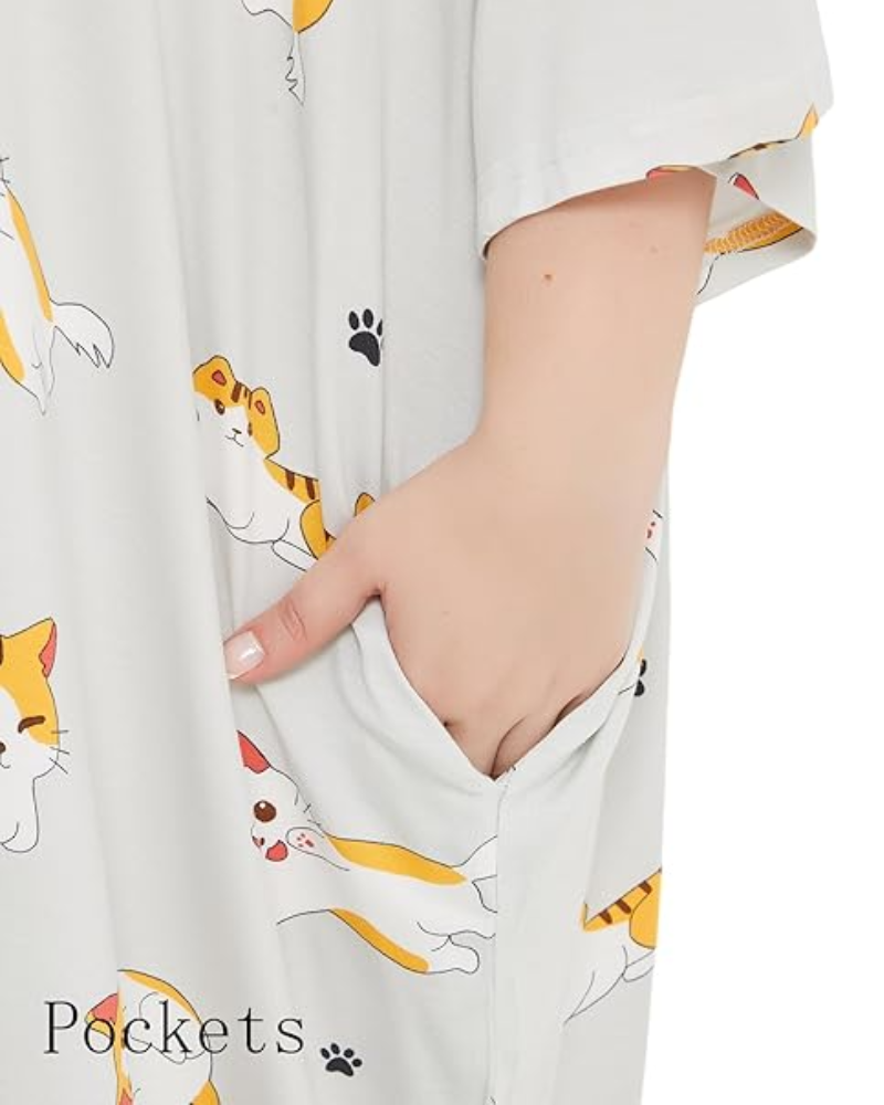 Plus Size Ultraweiches Oversize-Hemd-Schlafanzug mit Taschen