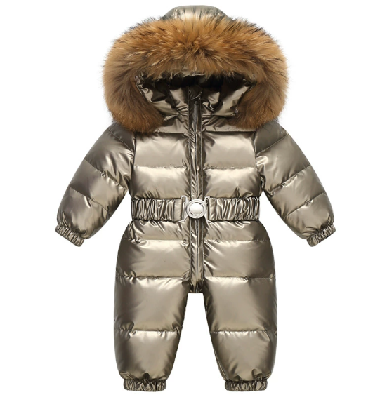 Combinaison de neige bébé douillette avec capuche en fourrure amovible – Crème, réduction de Noël 🎄