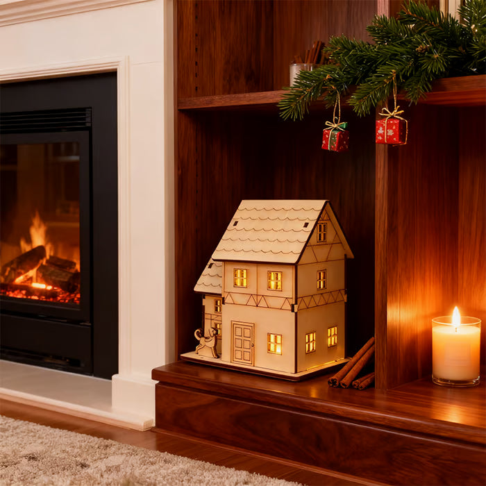 🎅Offres spéciales Noël - Maisons de Noël en bois illuminées, faites maison, pour les loisirs créatifs 