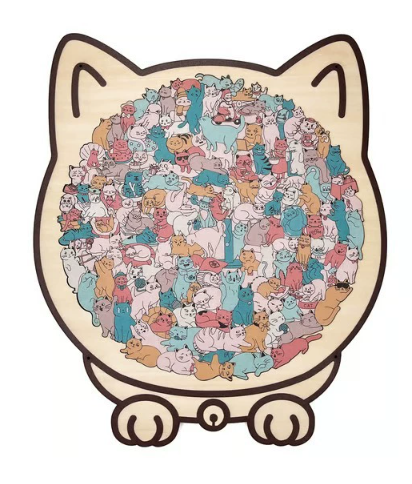 🎁Vente de Noël : 50 % de réduction🎅 Puzzle en bois de 5 pièces aux couleurs de Morandi, en forme de chat 
