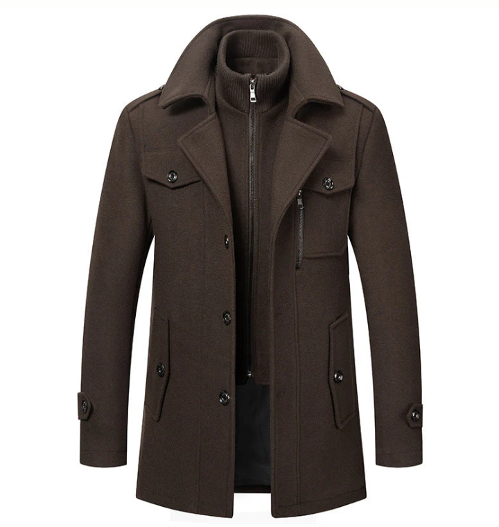 Herren-Wintermantel Klassischer Trenchcoat Herren-Langer Trenchcoat Slim-Fit-Mantel Warmes Mäntel aus Wollmischung Trenchcoat