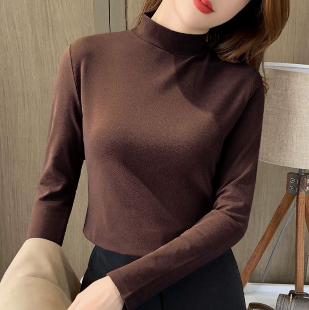 Bequemes, einfarbiges, halbhohes Langarm-Oberteil für Damen