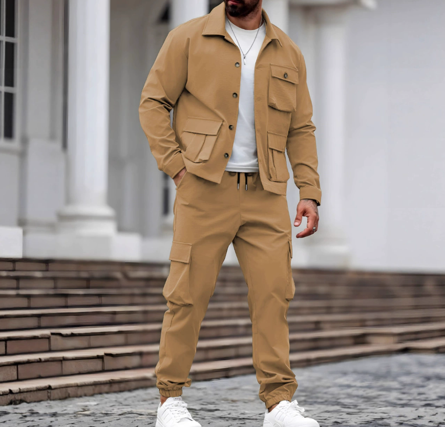 Herren Retrojacke und Cargohose, 2-teiliges Set