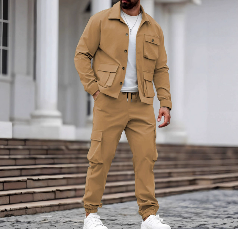 Ensemble 2 pièces pour homme : veste rétro et pantalon cargo 