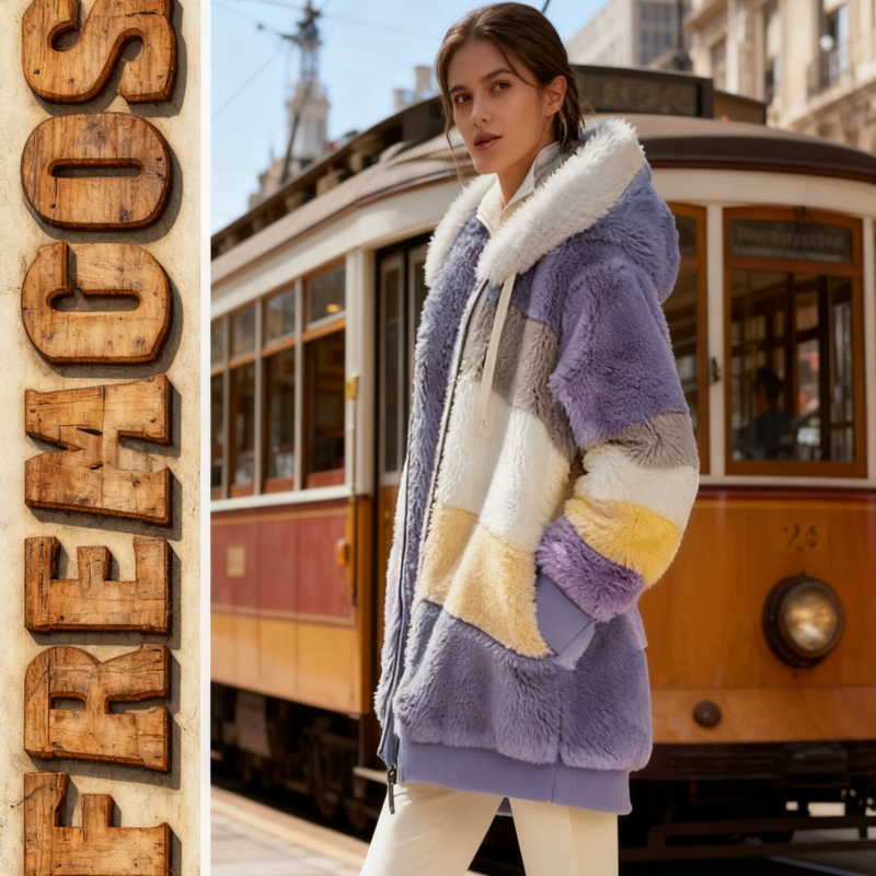 🔥 50 % DE RÉDUCTION – 🐑 MANTEAU MOUILLÉ EN LAINE D'AGNEAU CONTRASTANT 🎁 OFFRE SPÉCIALE 