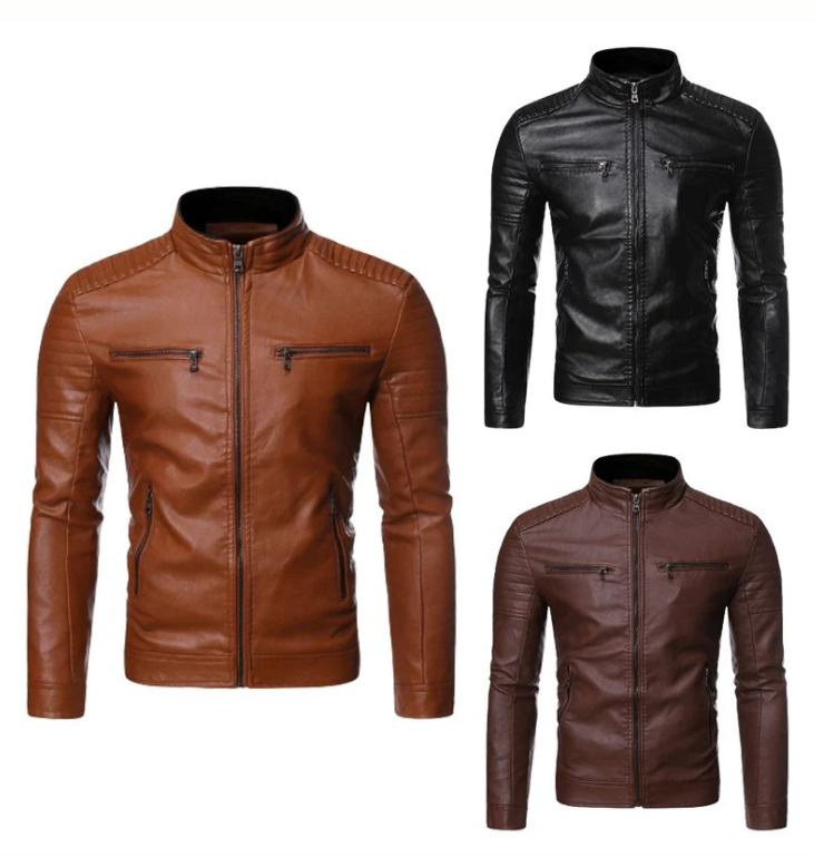 🔥 Zeitlich begrenztes Angebot 🔥 Herren-Biker-Lederjacke mit Stehkragen