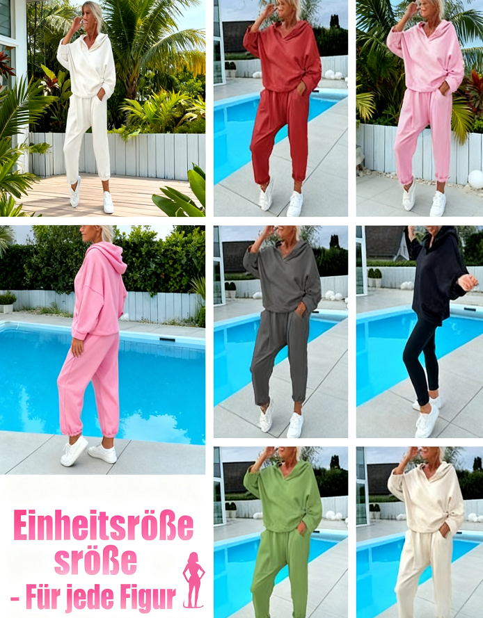💖Begrenzter Verkauf 50 % RABATT💖Zweiteiliges einfarbiges Kapuzenpullover-Set für Damen